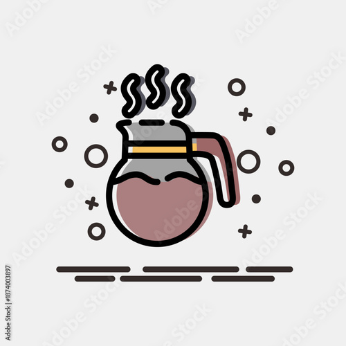 Icon coffee pot. Coffee shop elements. Icon in MBE style.