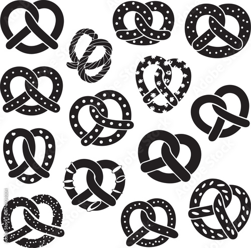 collection of pretzels in various designs on white background