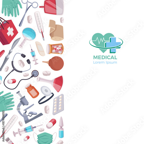 Medical background. vertical template design with medical tools