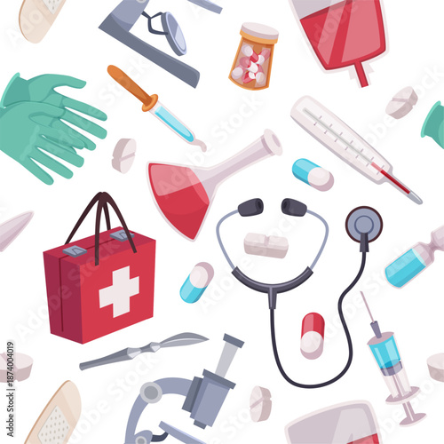 Medical pattern. seamless background with medical equipment