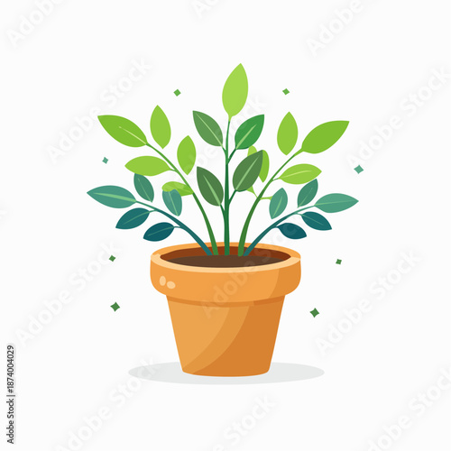 Cartoon plant in pot illustration green leaves nature concept isolated