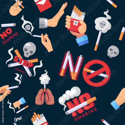 No smoking. seamless background with social ads anti cigarette and tobacco