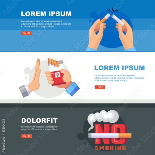 No smoking. unhealthy bad habits banners stop smoking social banners with place for text