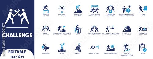 Business Challenge Success Leadership Strategy Vector Icon Set