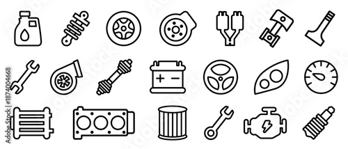 Car spare parts. Auto parts. Vector icon set isolated on white background.