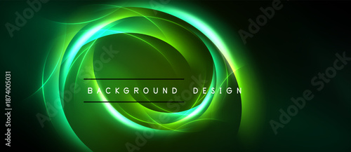 Abstract green neon light circles over dark background. Modern design element, vibrant energy, stylish presentation.