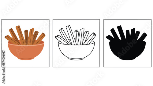 A colorful illustration of bowls filled with various objects in different colors