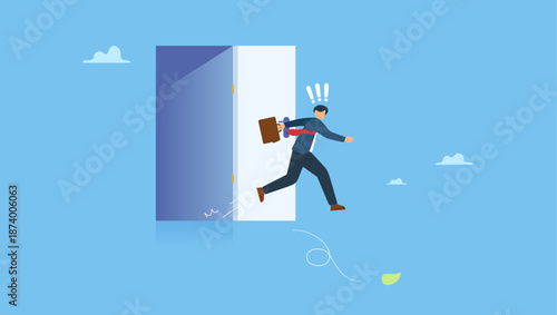 Dumb thoughtless businessman jump from a dead end killing himself. Business dumb, mistake, silly or self sabotage idea, bad decision in risky situation causing business failure.