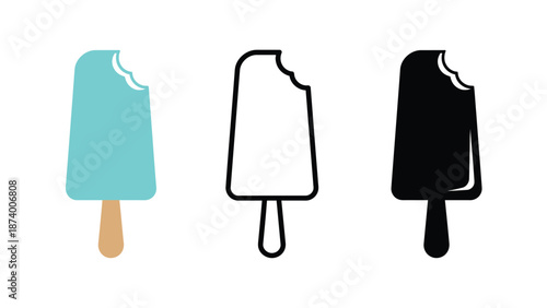 Three ice cream popsicles in different styles and colors