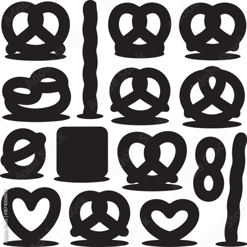 Various pretzel shapes on white background