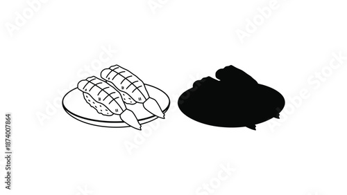 An illustration of sushi in different stages of completion and presentation