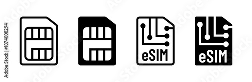 Set of sim-card and e-sim vetor illustration icons