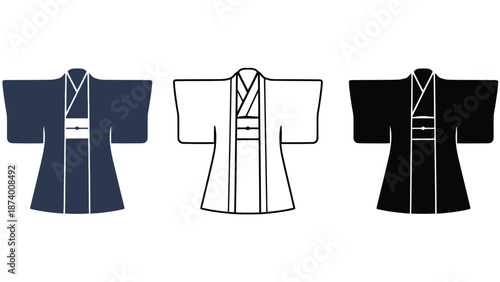 A set of traditional Japanese kimonos in different colors and designs