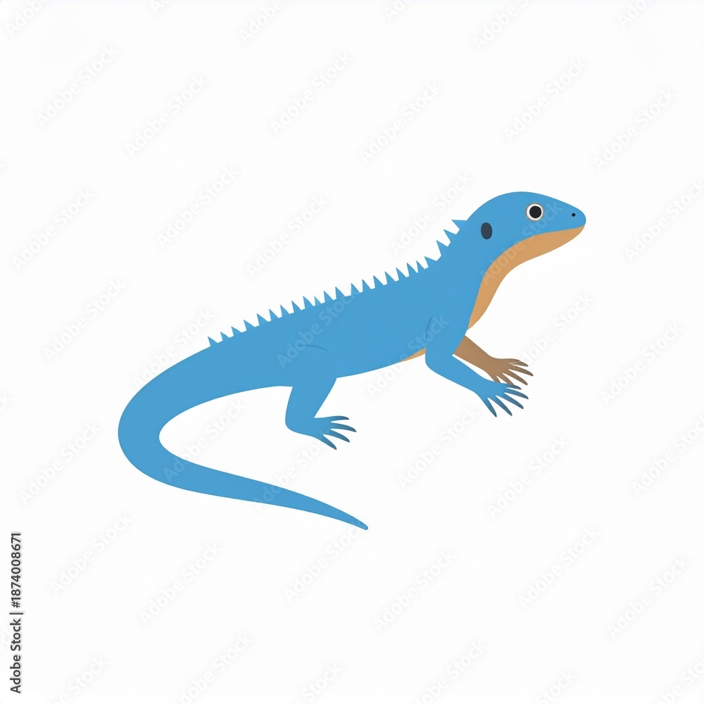 Fototapeta premium Cartoon Blue Dinosaur Lizard Walking Isolated on White Background Illustration