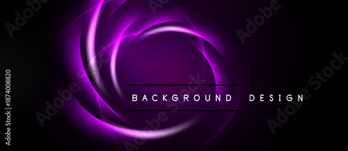 Dark purple abstract background. Concentric glowing lines create dynamic visual effect. Text reads background design. Simple, modern aesthetic.