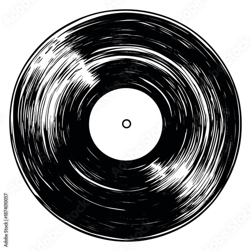 Line art illustration of a vinyl record depicting retro music for entertainment