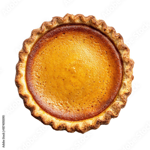 A delicious homemade pumpkin pie on a black background