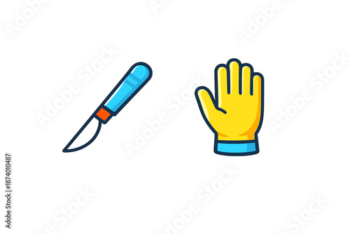 Scalpel and medical glove icons