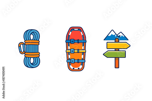 Collection of Outdoor Adventure Icons on Gray Background