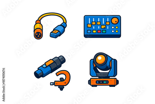 Set of four audio and lighting equipment icons