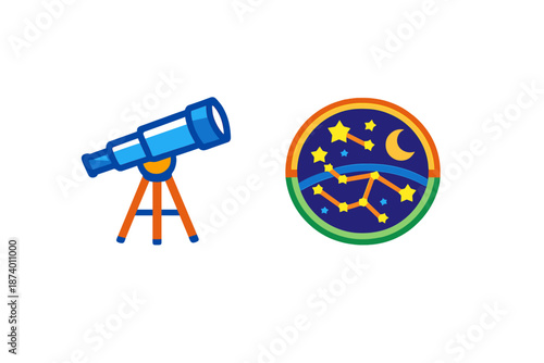 Telescope and Constellation Icon with Glowing Edges