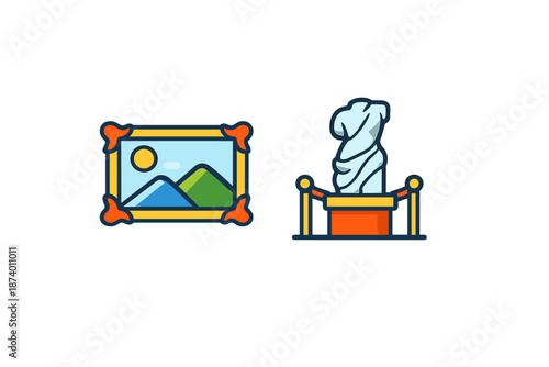 Art gallery icon set with painting and sculpture