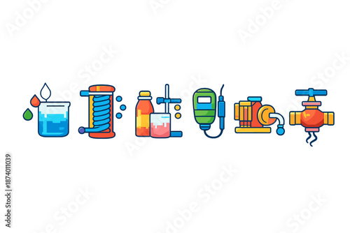 Collection of colorful laboratory and industrial icons