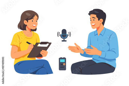Interview recording with microphone and recorder