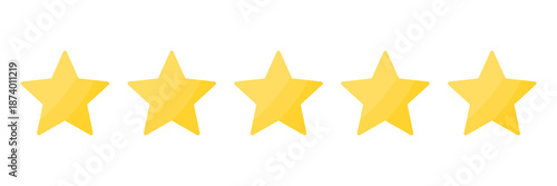 Five star rating icon isolated on a white background, clean minimalist style suitable for reviews, feedback, quality ranking, and customer satisfaction design.
