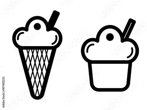 Ice cream icon set isolated on a white background, clean minimalist style ideal for dessert menus, food apps, summer themes, and sweet branding design.