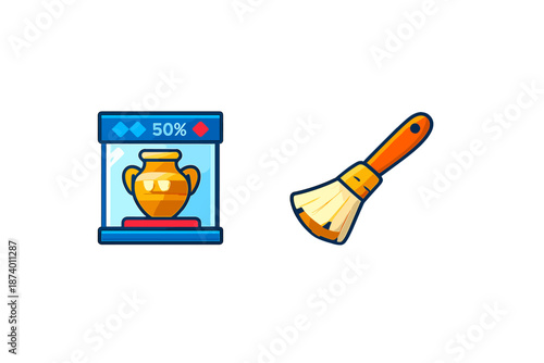 Ancient Amphora in Display Case with Paintbrush