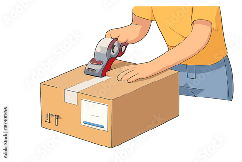 Person sealing a cardboard box with tape