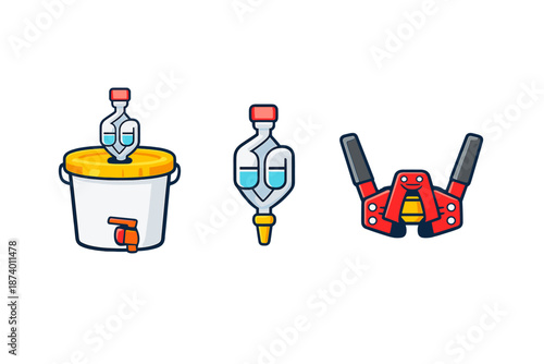Fermentation equipment icons on dark background