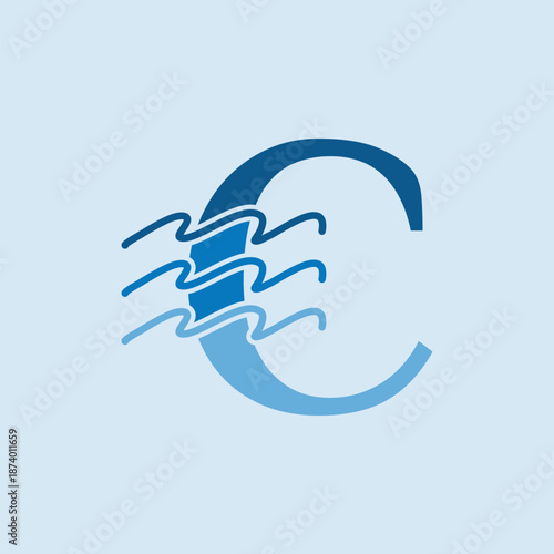 Initial Letter C Ocean Waves Icon Design for Marine and Water Themes