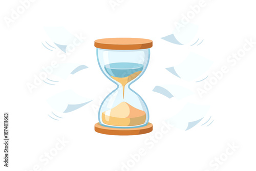 Hourglass with papers swirling around