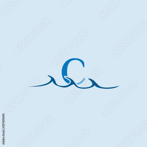 Ocean Wave Inspired Initial Letter C Icon for Creative Marine Concepts