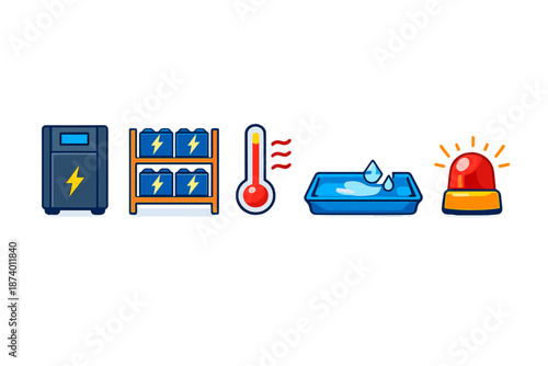 Battery, Temperature, Water, and Alarm Icons