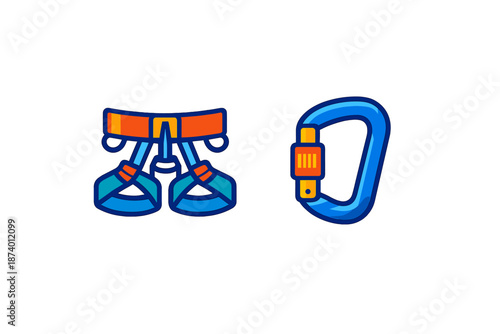 Climbing Harness and Carabiner Neon Icons