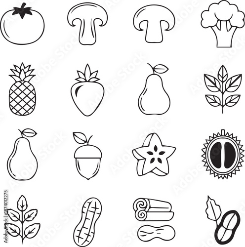 Editable line vegetable icon set featuring tomato, mushroom, carrot, corn, eggplant, beetroot, potato, lettuce, and more. Perfect for food apps, grocery websites, restaurant menus, infographic