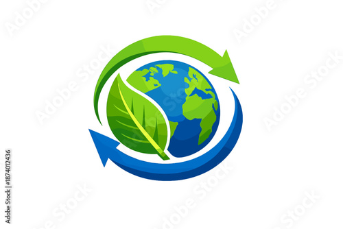 Earth and leaf with recycling arrows