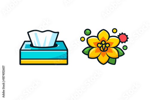 Tissue box and flower icon with pollen