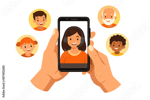 Family having a video call on a smartphone