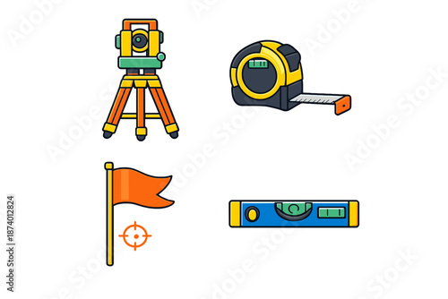 Construction and Surveying Tools Icon Set