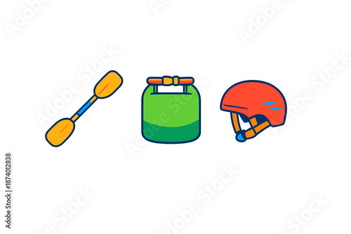 White water rafting gear icons
