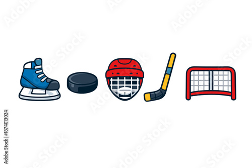 Collection of Hockey Equipment on a Gray Background
