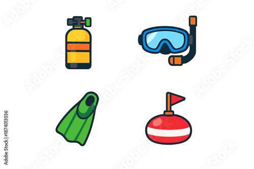 Scuba Diving Equipment Icons Set