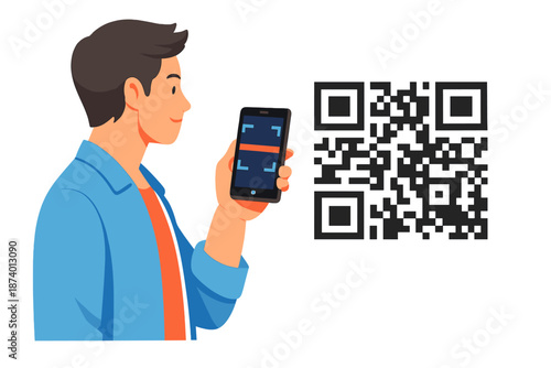 Man scanning QR code with smartphone
