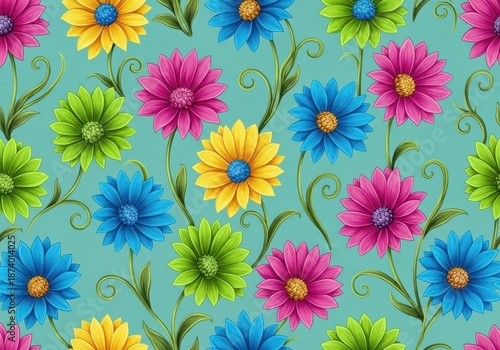 Beautiful artistic painted flowers repeating seamless pattern on decorative wall covering background texture, watercolor, flower, illustration