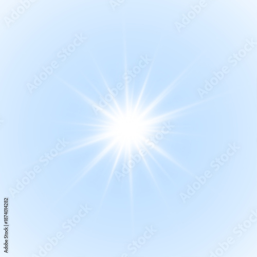 Png white star light powered by sun and smooth sunlight rays. Sparkle, sparks, and glowing flare enhance the starburst. Twinkling starlight radiates across the scene. Vector illustration.