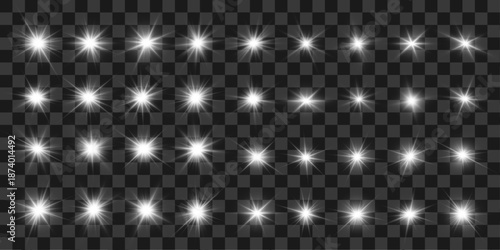 Png white star light powered by sun and layered sunlight rays. Intense sparkle and sparks form a dynamic starburst with lens flare. Dramatic illumination spreads on background. Vector illustration.